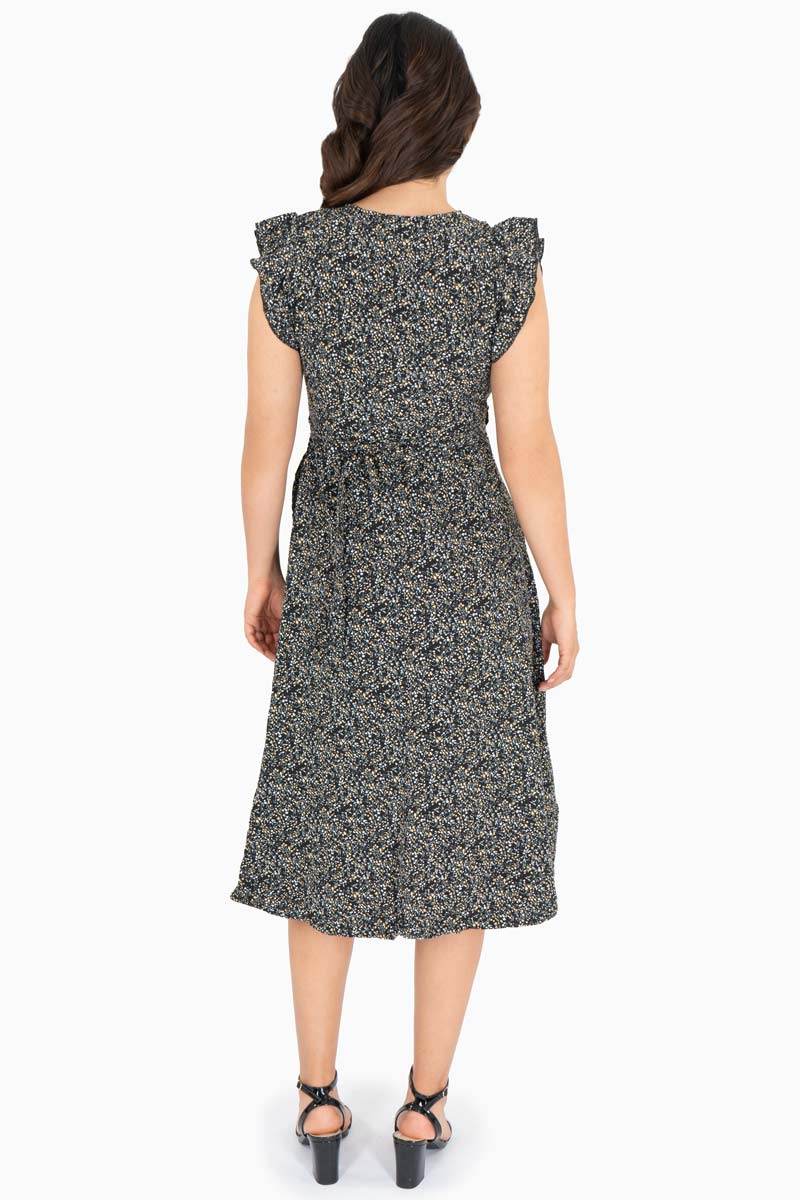 Vestido cruzado estampado con manga corta y cinto – Gris - Santory Ropa  (7473585979459)