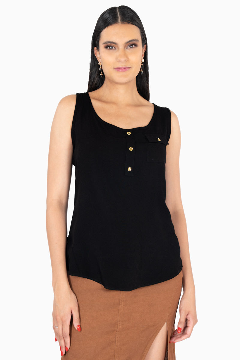 Blusa sin manga con botones y bolsa