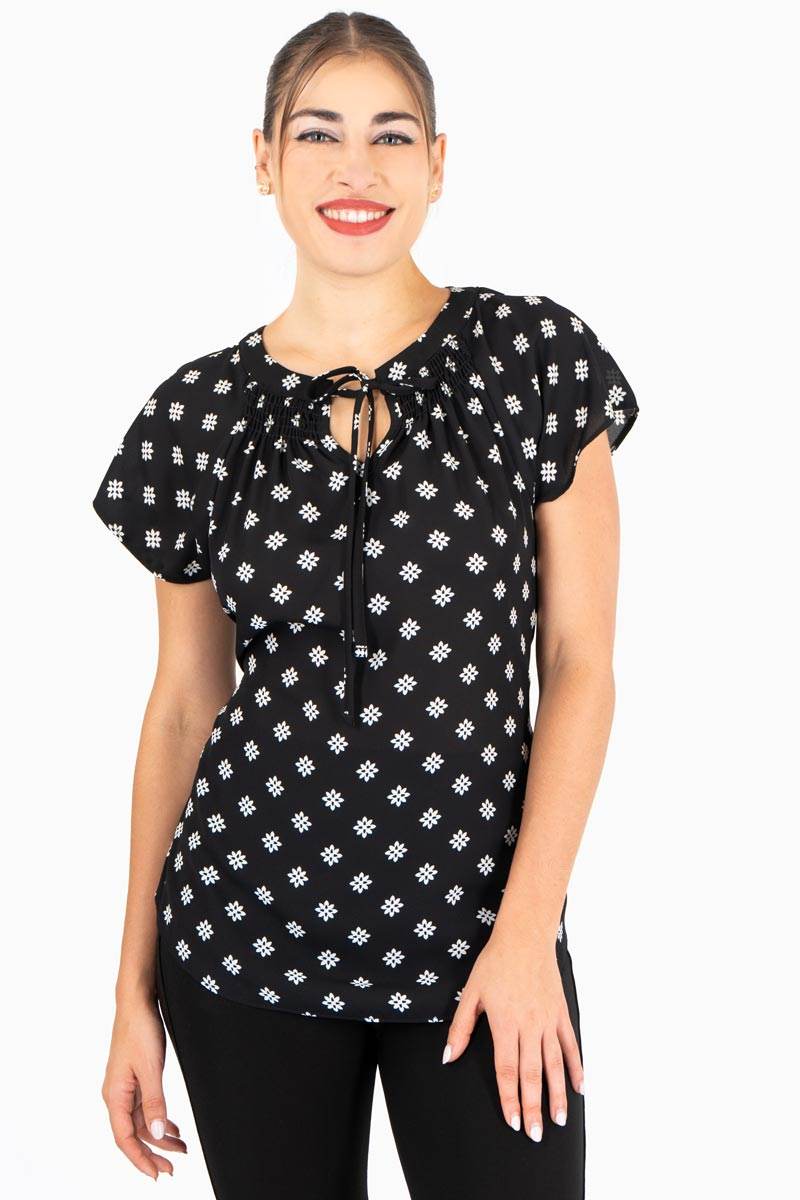 Blusa De Manga Corta Con Estampado De Lunares - Santory Ropa  (7473585848387)