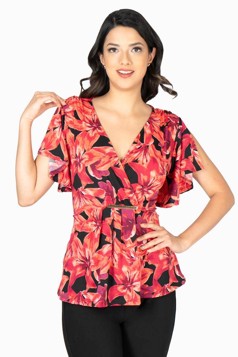 Blusa Para Mujer Con Estampado Floral Con Cruce - Santory Ropa  (7473585815619)