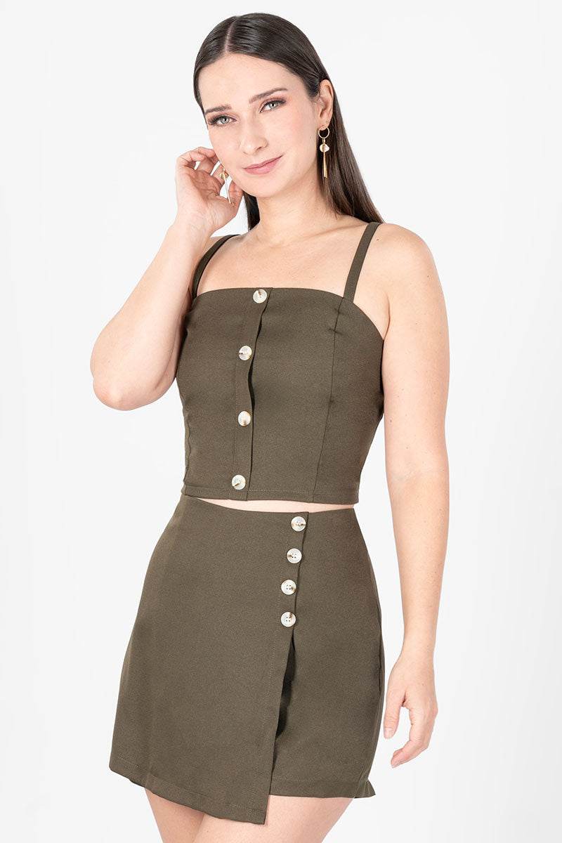 Conjunto blusa y falda con botones - Santory Ropa  (7403417337923)