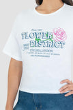 Playera crop oversize con estampado "Flower district"