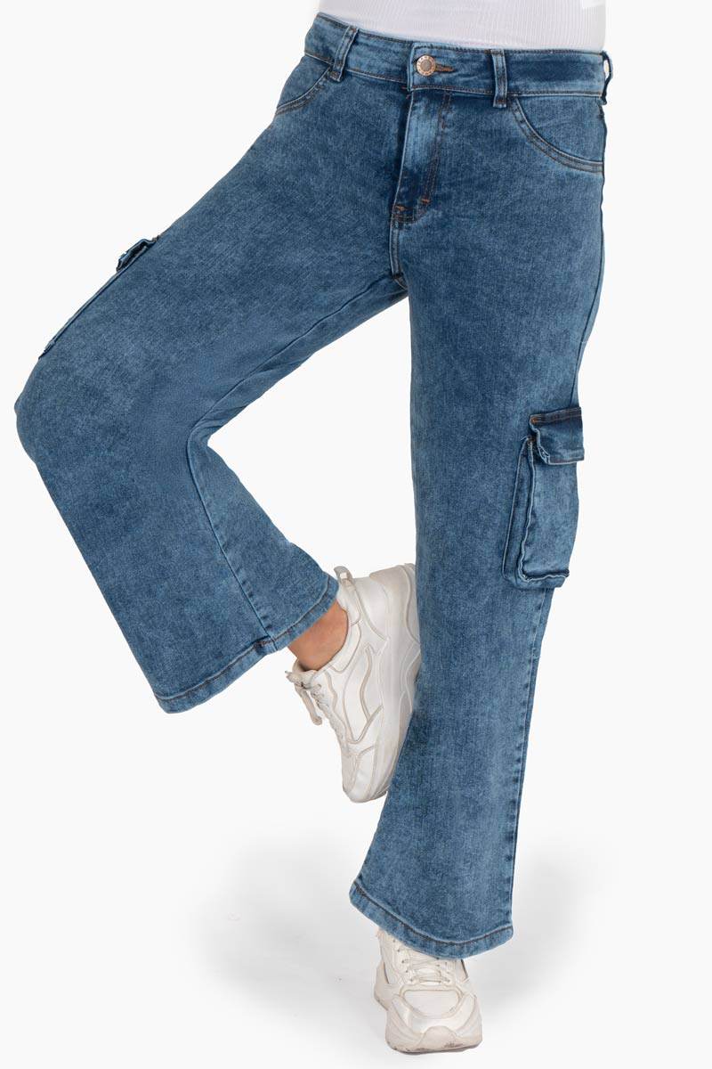 Jeans para Mujer Anchos Tipo Cargo con Múltiples Bolsillos Delanteros - Santory Ropa  (7473585619011)