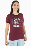 Playera con estampado de mickey mouse y bies en contraste