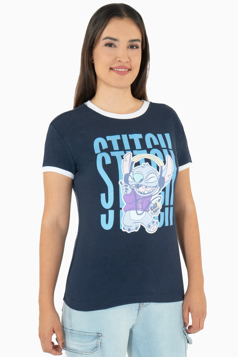 Playera manga corta con estampado de stitch