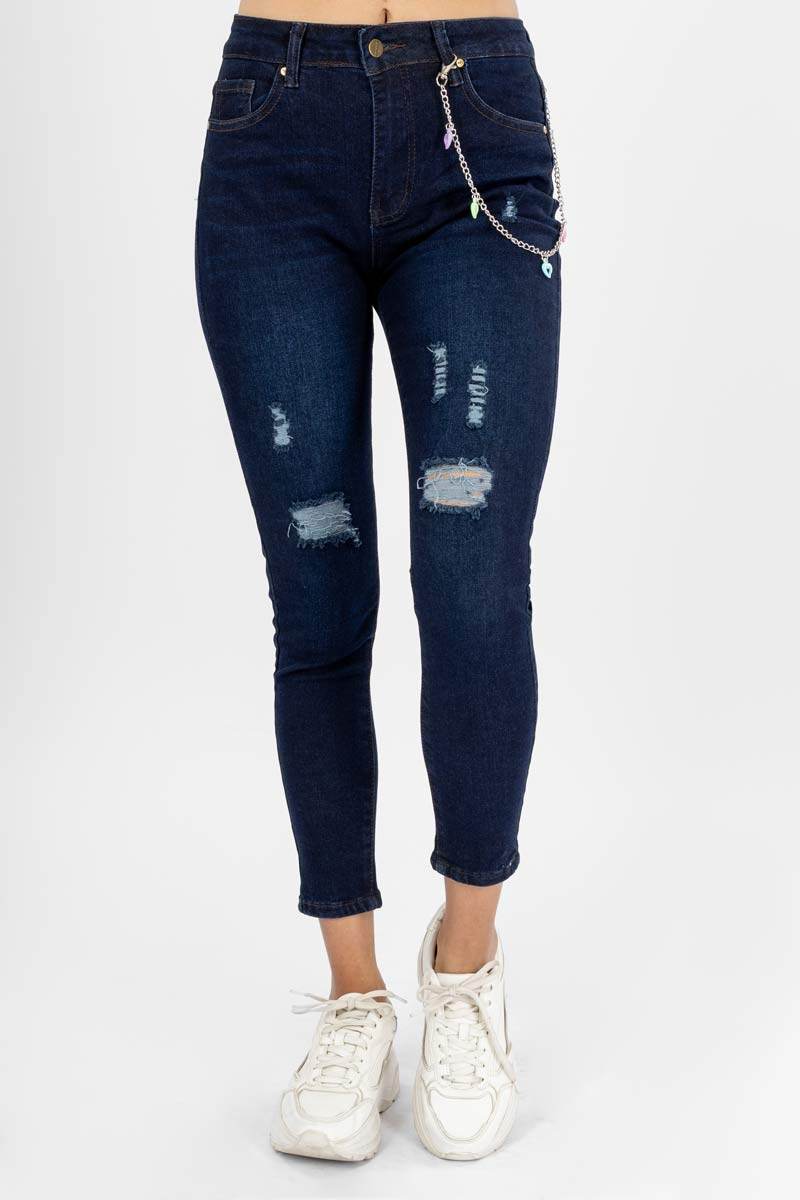 Jeans con destrucción y cadena - Santory Ropa  (7391890800707)