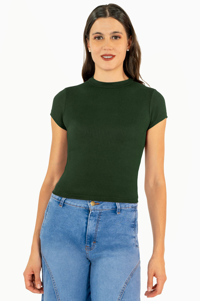 Playera de manga corta y cuello alto con textura