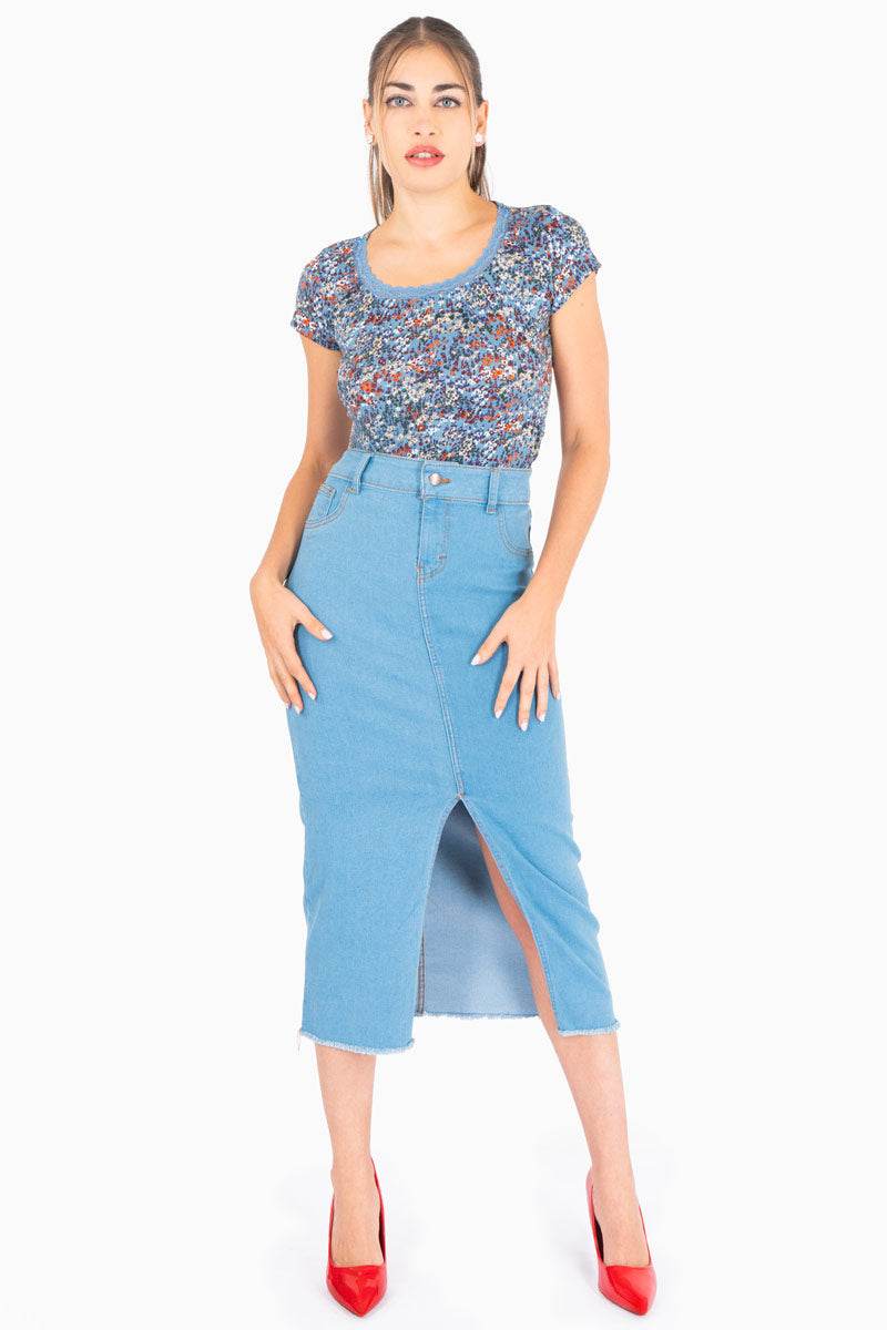 Falda de mezclilla con abertura - Santory Ropa  (7450428112963)