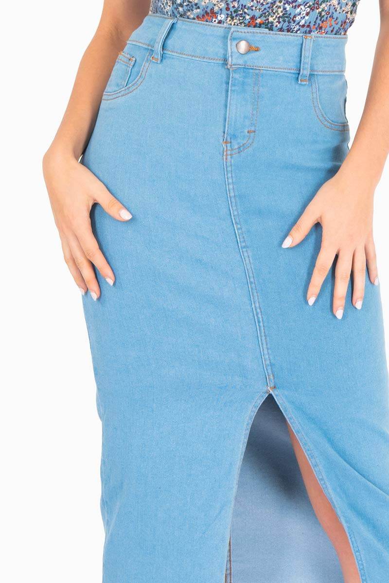 Falda de mezclilla con abertura - Santory Ropa  (7450428112963)