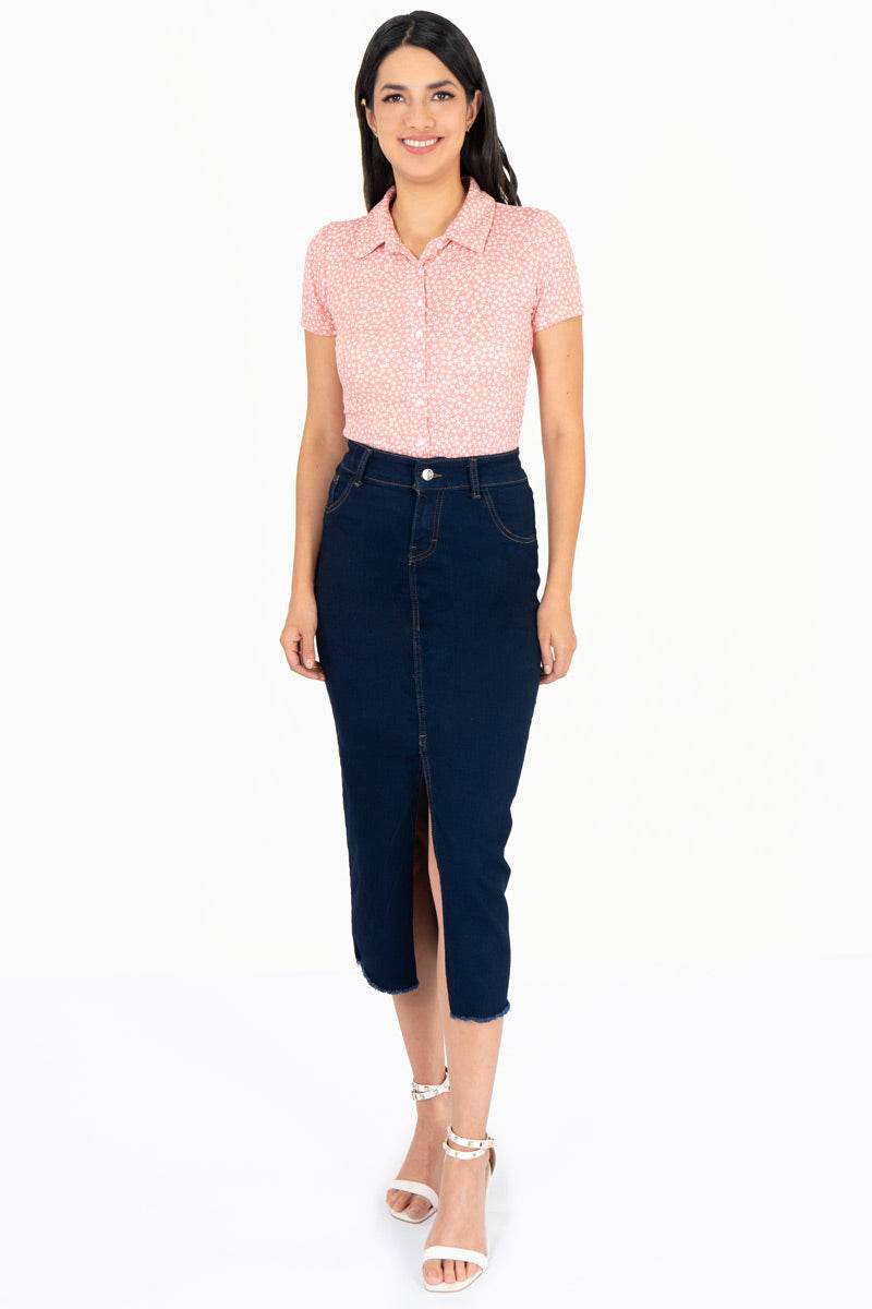 Falda de mezclilla con abertura - Santory Ropa  (7463729987651)