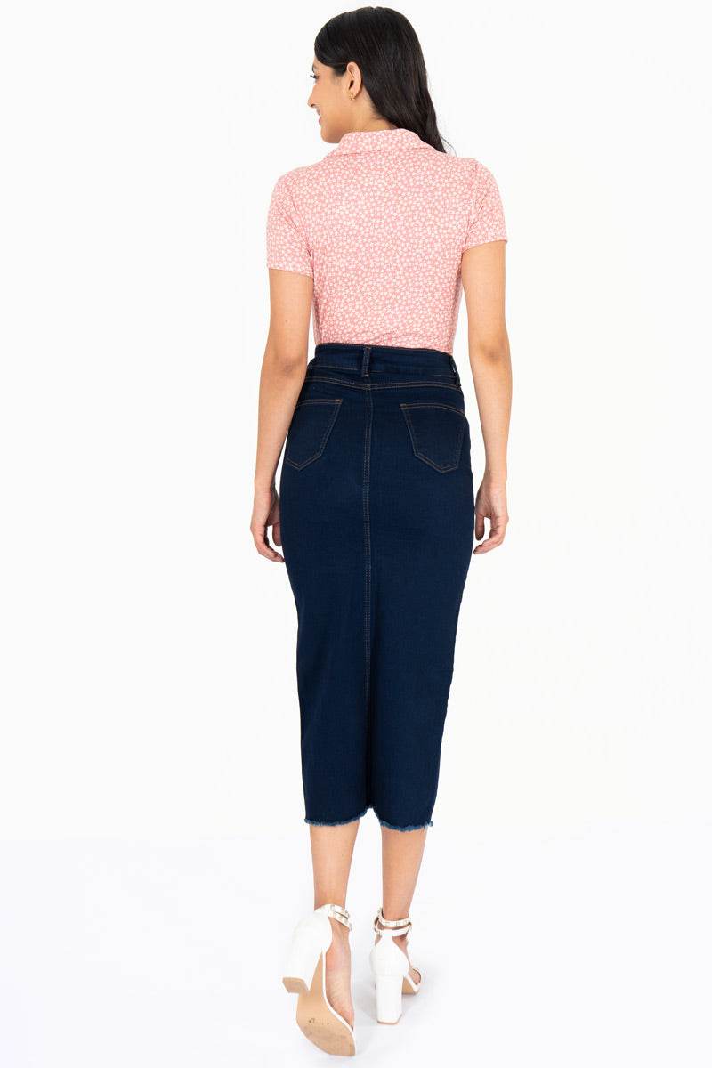 Falda de mezclilla con abertura - Santory Ropa  (7463729987651)