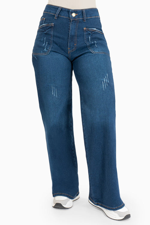 Jeans pierna ancha con bolsas