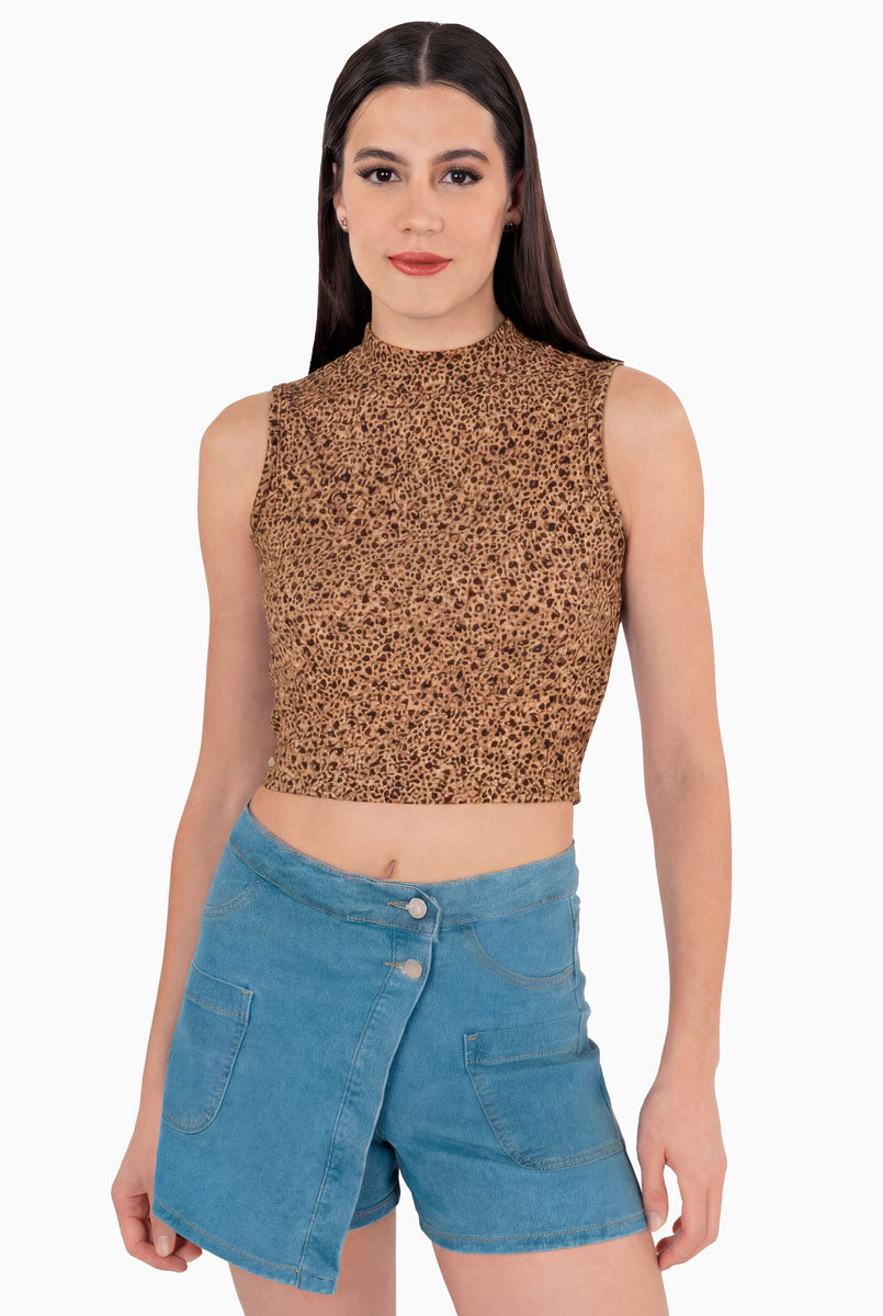 Playera cuello alto sin mangas