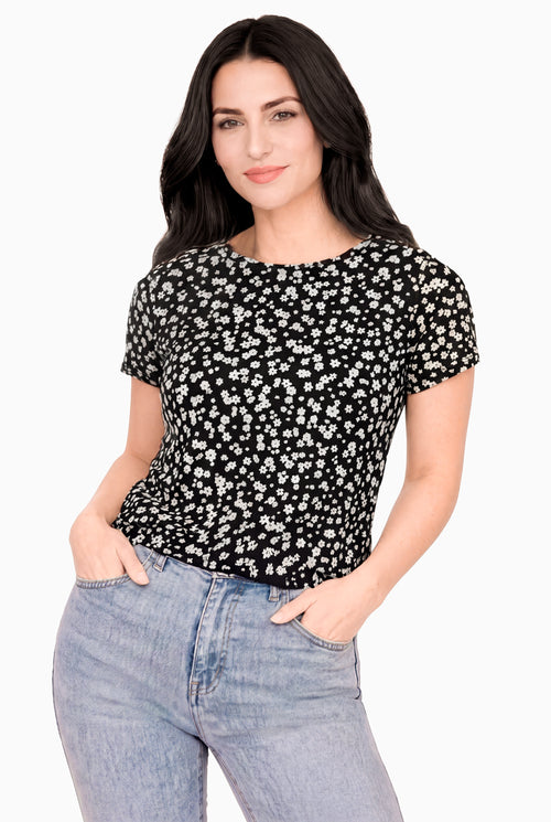 Playera floral manga corta
