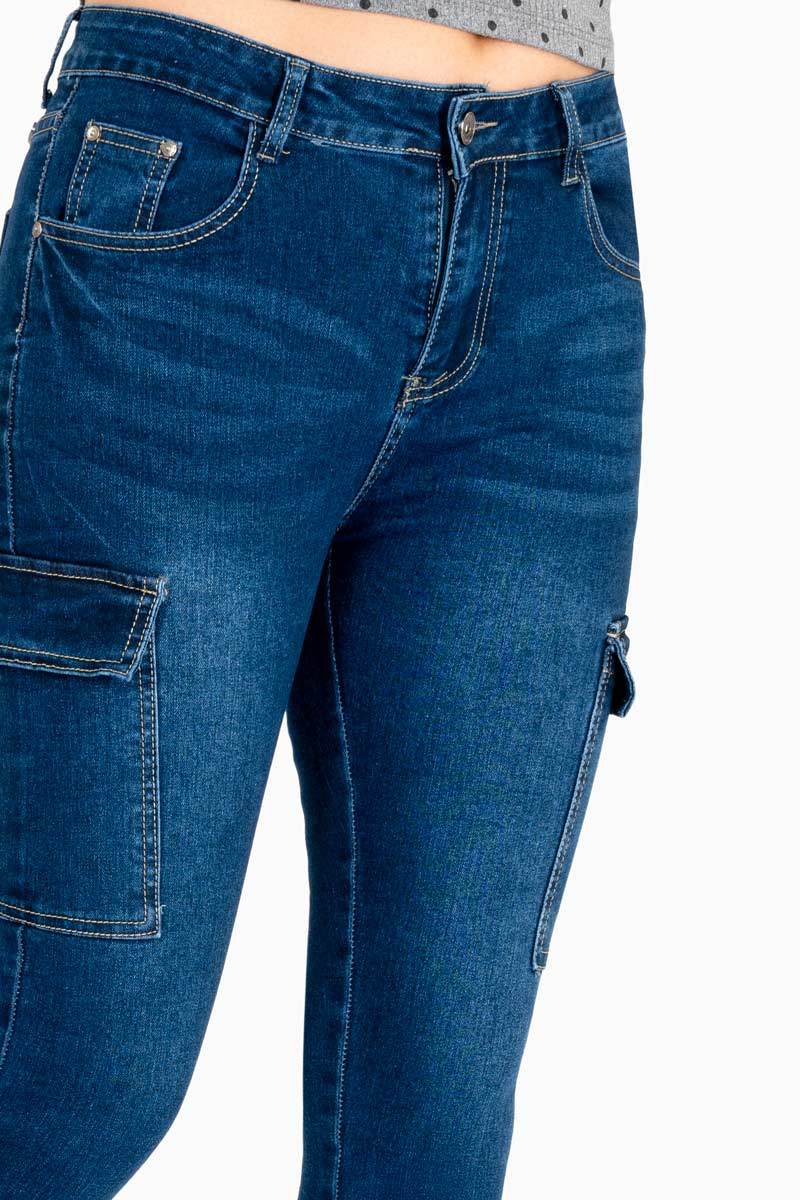 Pantalón De Mezclilla Cargo Con Cuatro Bolsas – Tiro Medio Stretch Azul - Santory Ropa  (7474248843331)