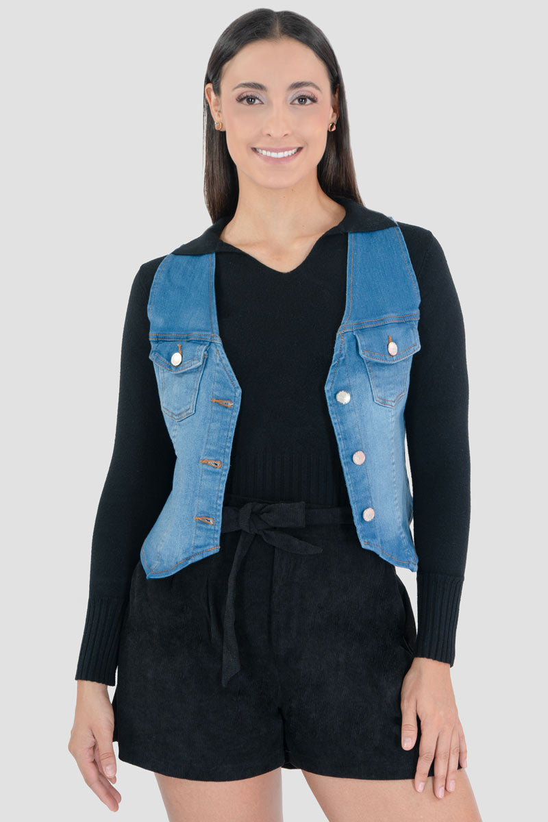 Chaleco corto de mezclilla con bolsas