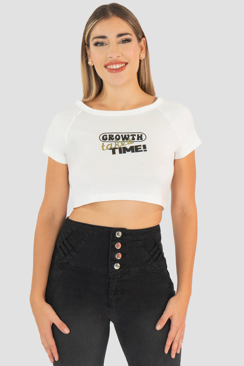 Playera crop top estampada manga corta