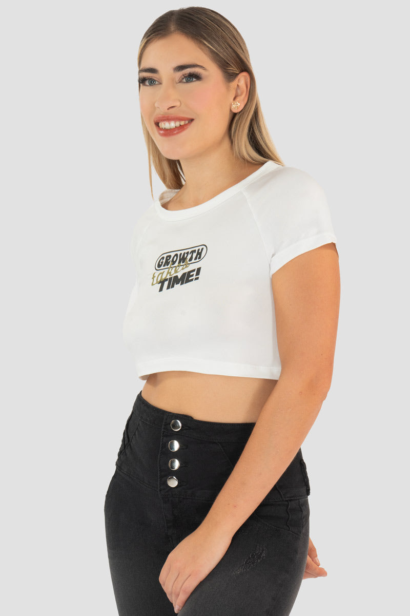Playera crop top estampada manga corta
