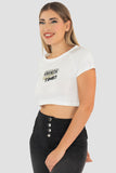 Playera crop top estampada manga corta