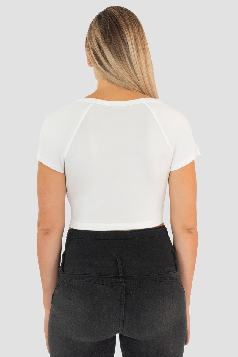 Playera crop top estampada manga corta