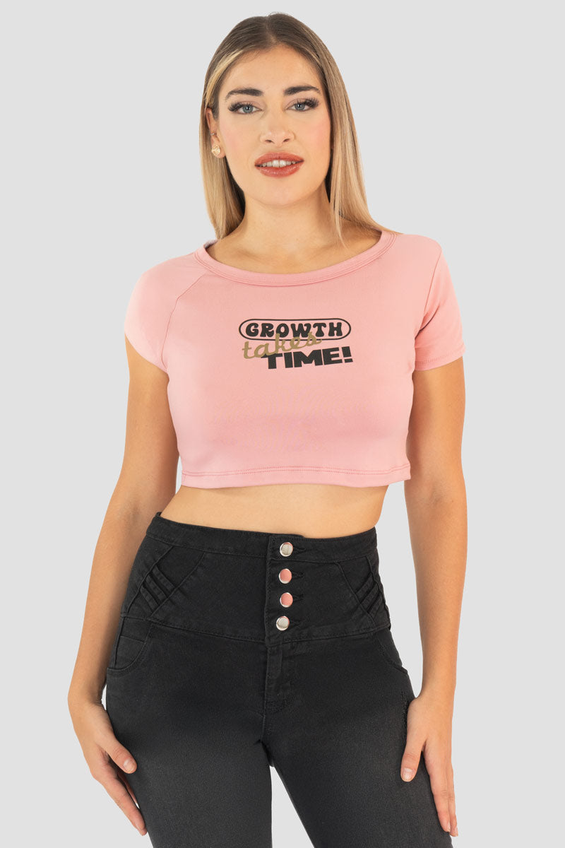 Playera crop top estampada manga corta
