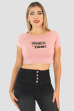 Playera crop top estampada manga corta