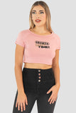 Playera crop top estampada manga corta