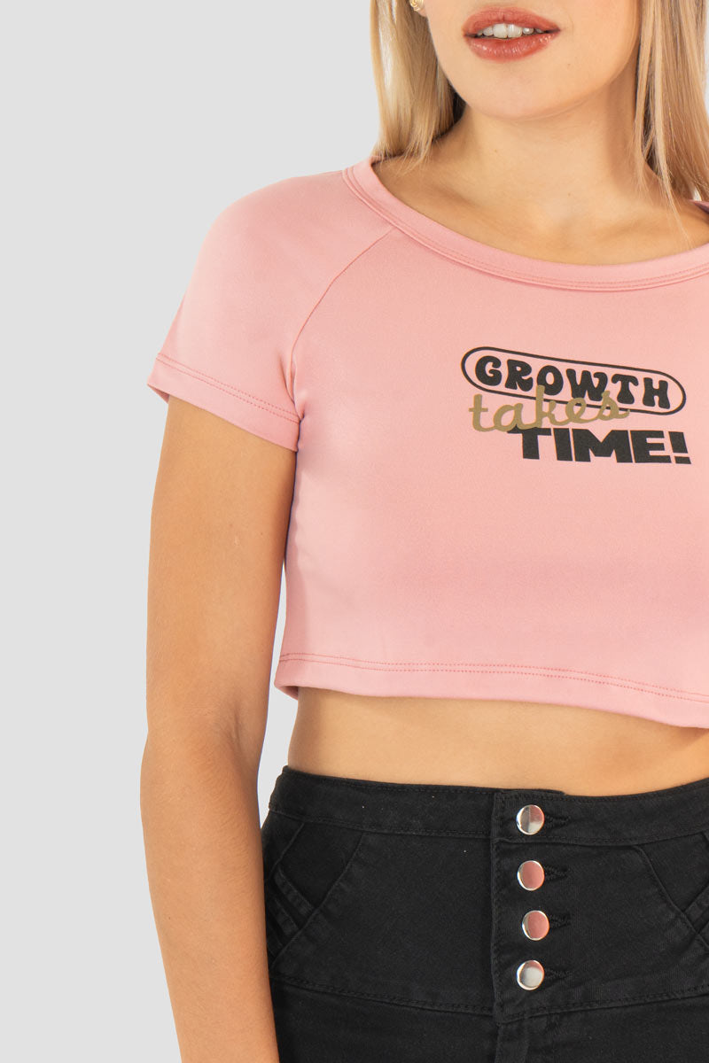 Playera crop top estampada manga corta
