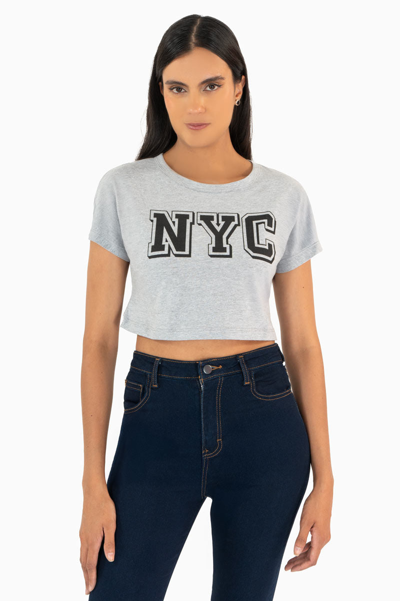 Playera crop estampada manga corta