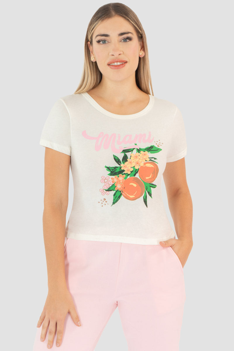 Playera manga corta con estampado "Miami"