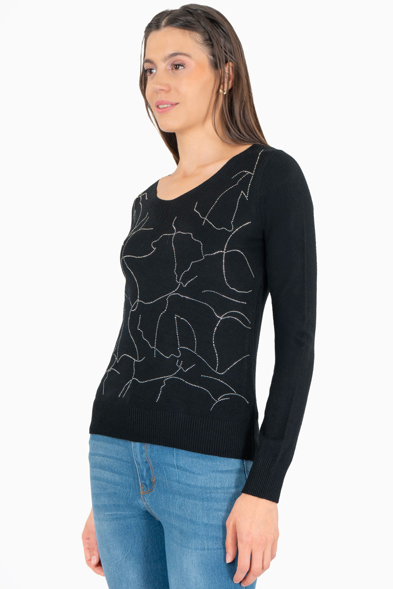 Suéter escote v con piedritas