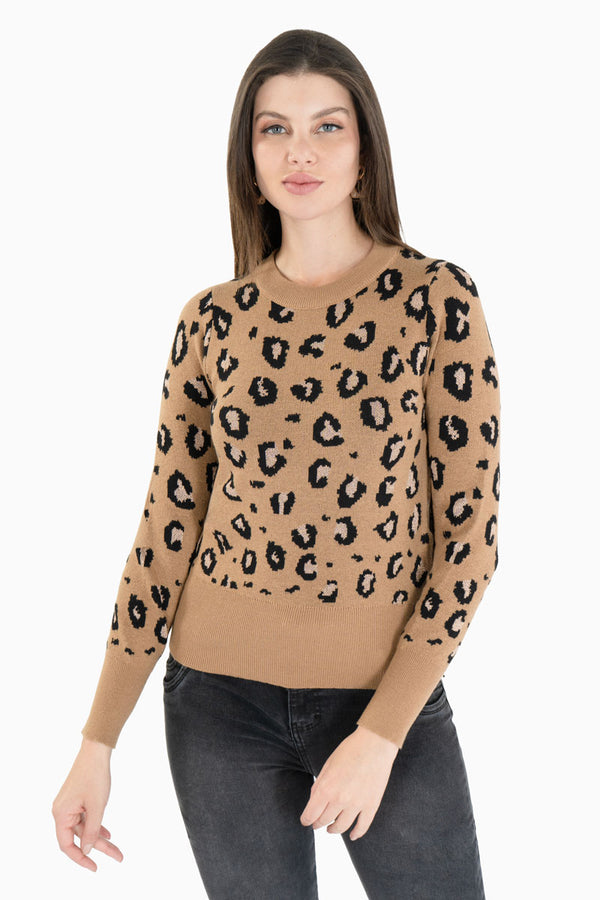 Suéter animal print cuello redondo
