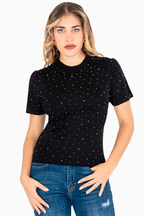 Blusa tejida con pedrería y manga corta