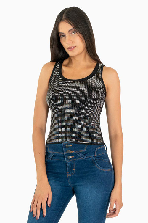 Blusa con tejido brillante sin mangas