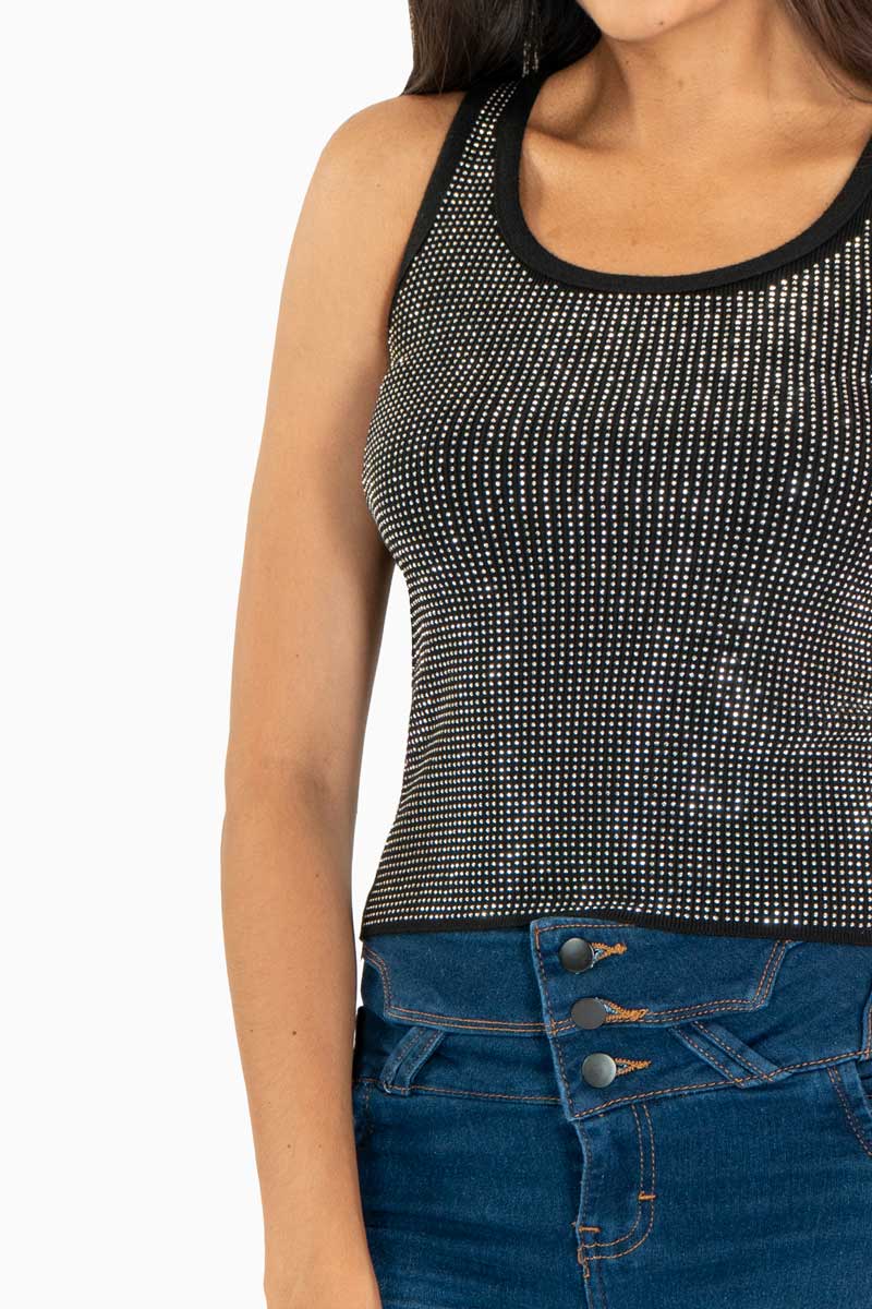 Blusa con tejido brillante sin mangas