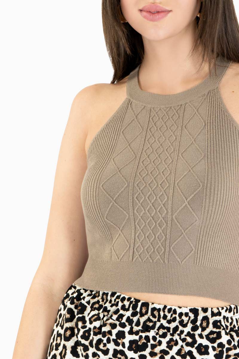Blusa tejida con textura y sin manga