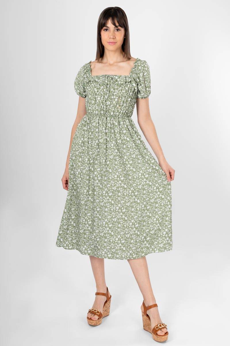 Vestido floral escote cudrado - Santory Ropa  (7383734419523)