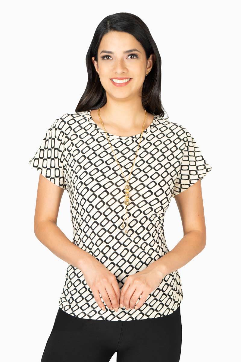 Blusa estampada manga corta diseño tipo cadenas – Blanco - Santory Ropa  (7474248646723)