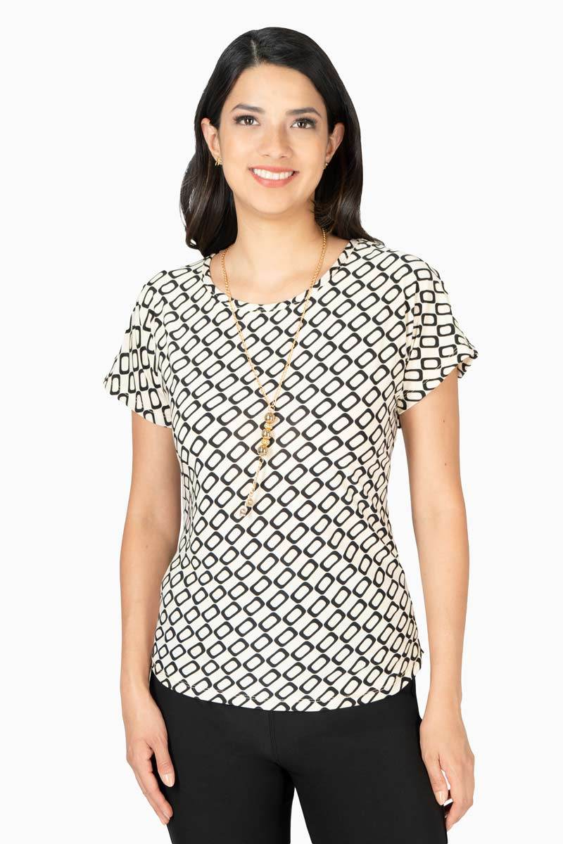 Blusa estampada manga corta diseño tipo cadenas – Blanco - Santory Ropa  (7474248646723)