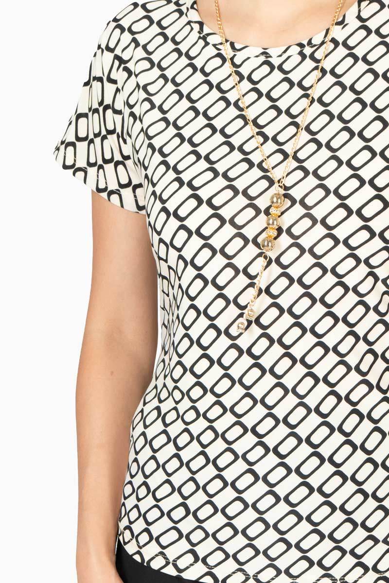 Blusa estampada manga corta diseño tipo cadenas – Blanco - Santory Ropa  (7474248646723)