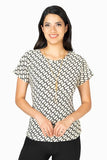 Blusa estampada manga corta diseño tipo cadenas – Blanco