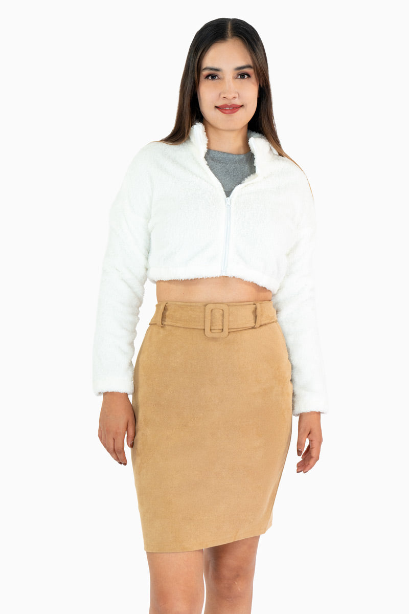 Falda tipo gamuza con cinturón