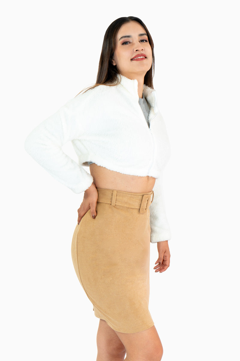 Falda tipo gamuza con cinturón
