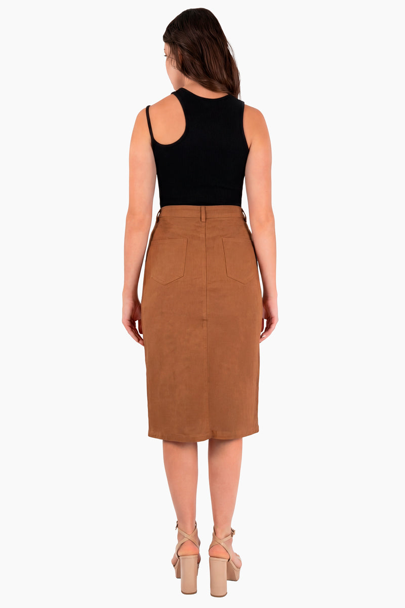 Falda midi con bolsas y abertura lateral