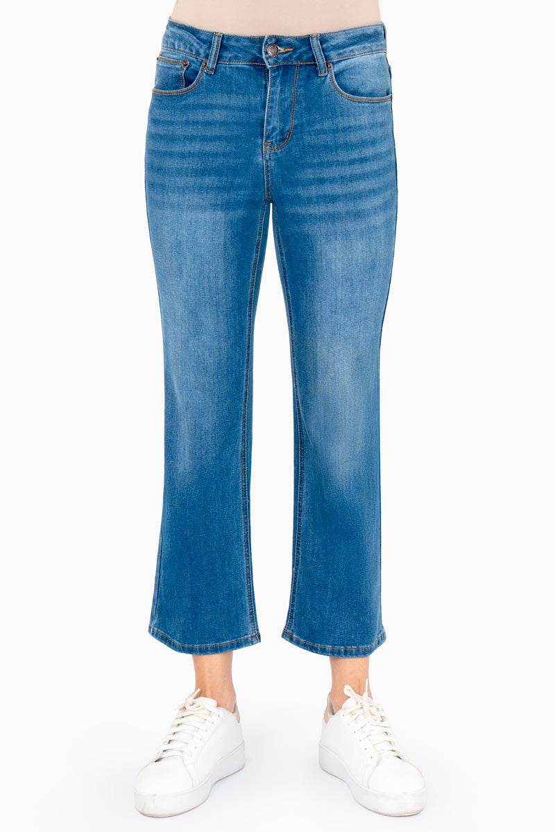 Pantalón de mezclilla tiro medio corte bootcut con bolsillos – Azul - Santory Ropa  (7474248515651)