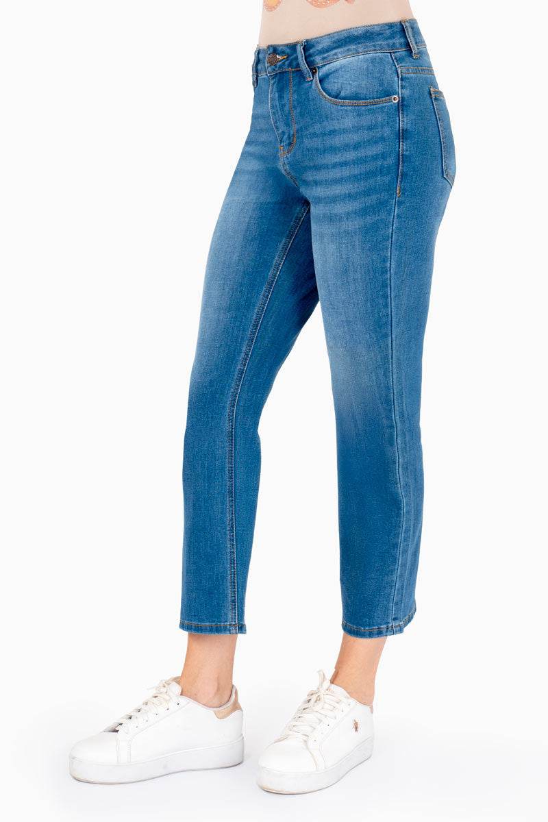 Pantalón de mezclilla tiro medio corte bootcut con bolsillos – Azul - Santory Ropa  (7474248515651)