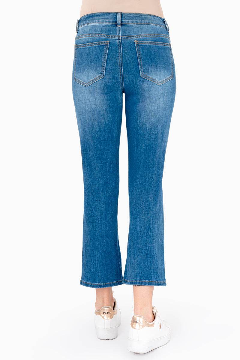 Pantalón de mezclilla tiro medio corte bootcut con bolsillos – Azul - Santory Ropa  (7474248515651)