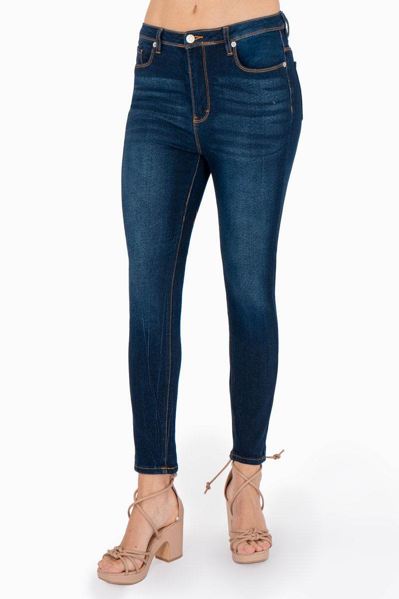 Pantalón de mezclilla tiro medio skinny con bolsas – Azul - Santory Ropa  (7474248482883)