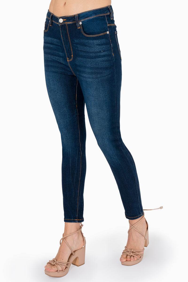 Pantalón de mezclilla tiro medio skinny con bolsas – Azul - Santory Ropa  (7474248482883)