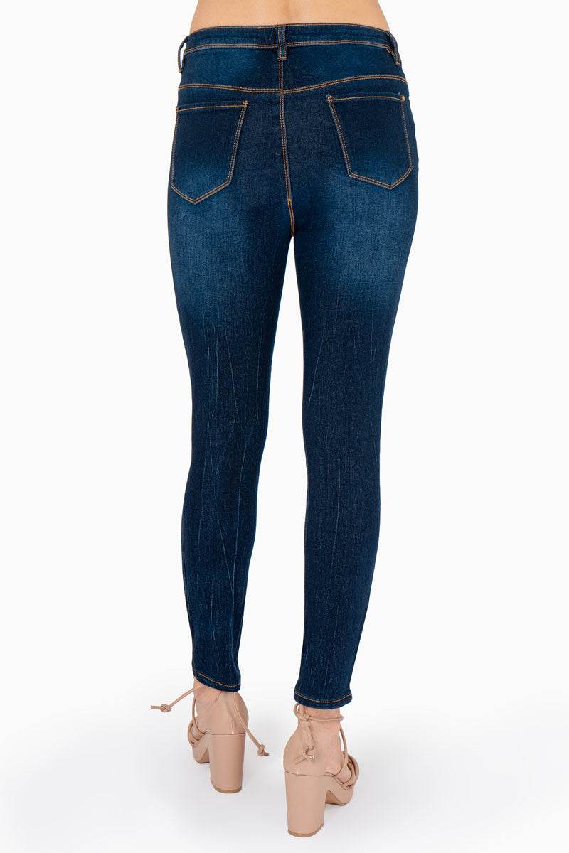 Pantalón de mezclilla tiro medio skinny con bolsas – Azul - Santory Ropa  (7474248482883)